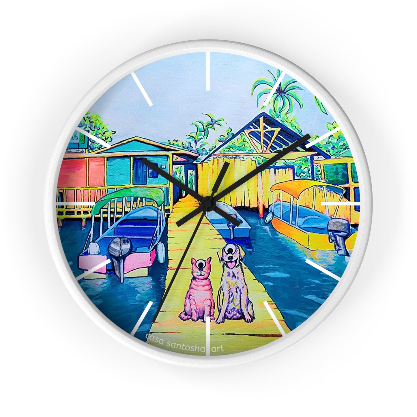 Cyclops Cat and Dog in Bocas Pop Art Wall Clock