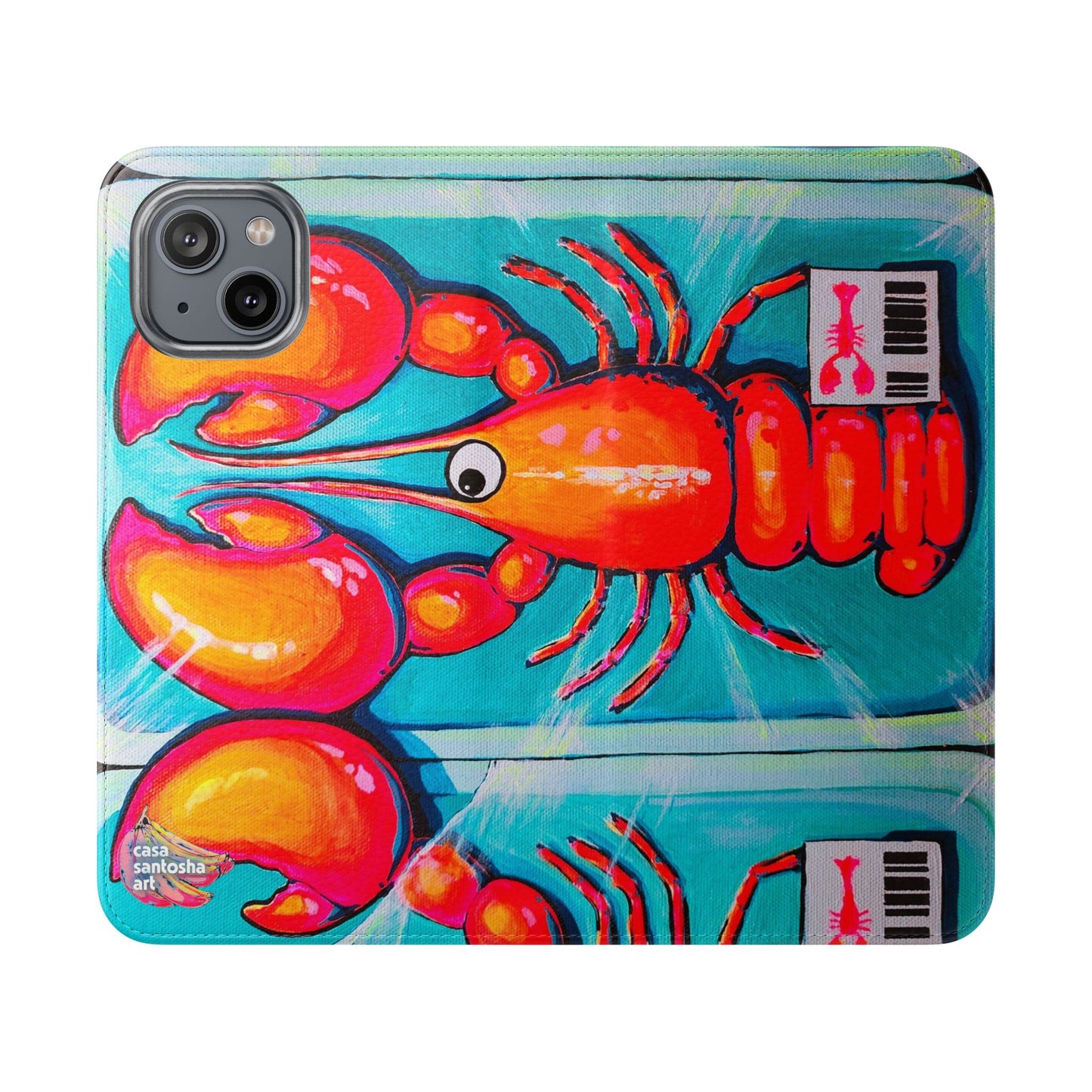 Neon Lobster Flip Phone Case – Wallet Cover with Card Slots