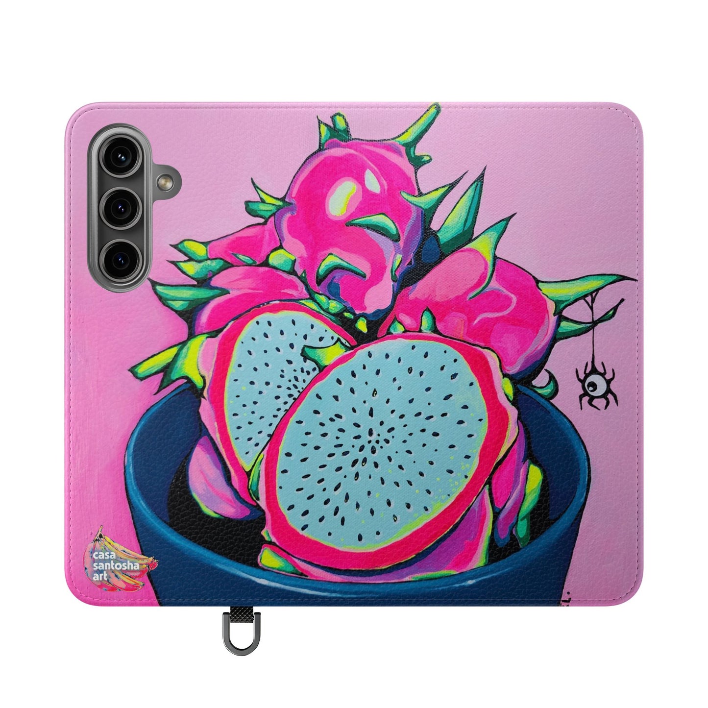 Neon Pink Dragon Fruit Flip Phone Case – Wallet Cover with Card Slots