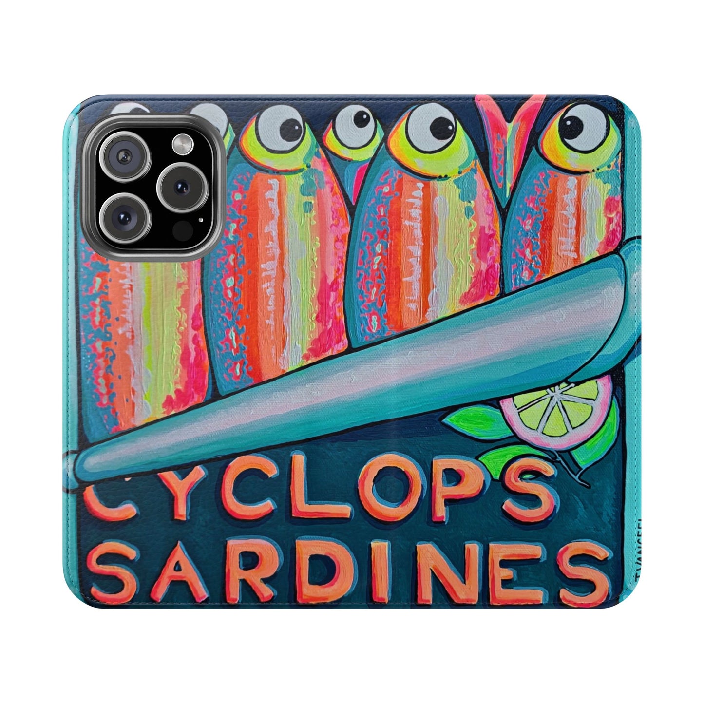 Neon Sardines Flip Phone Case – Wallet Cover with Card Slots