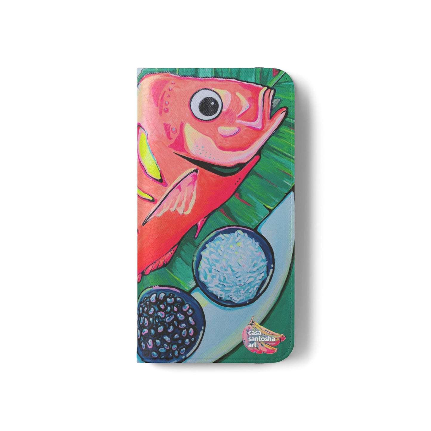 Neon Fried Fish Flip Phone Case – Wallet Cover with Card Slots