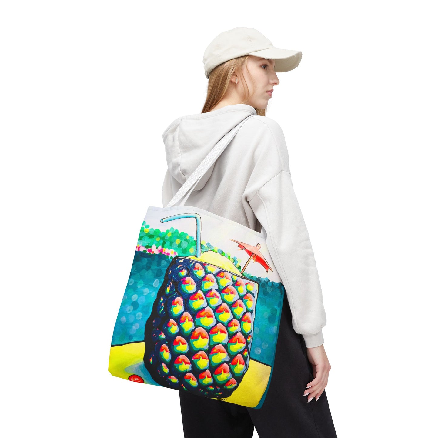 Premium Neon Piña Colada Tote Bag, Original Artist Design, Reusable Shopping Tote,  Eco-Friendly