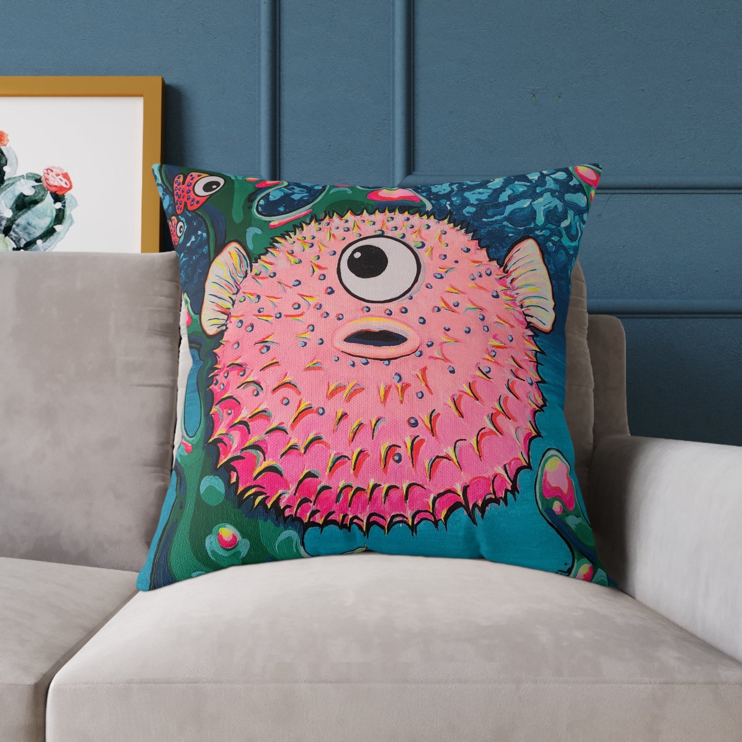 Cyclops Pufferfish Art Canvas Decorative Pillow