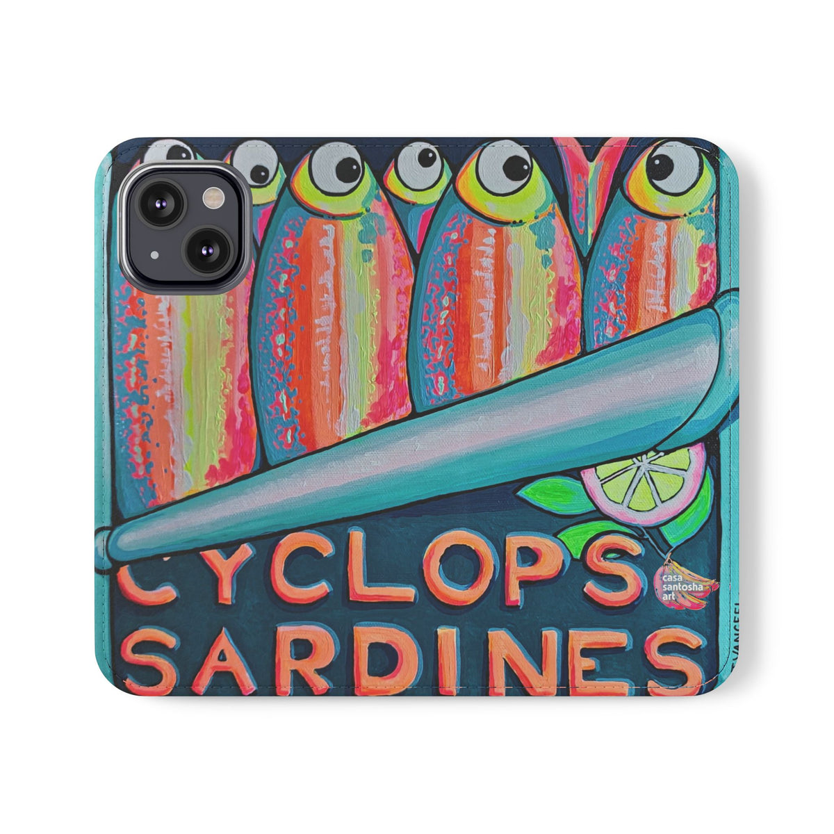Neon Sardines Flip Phone Case – Wallet Cover with Card Slots