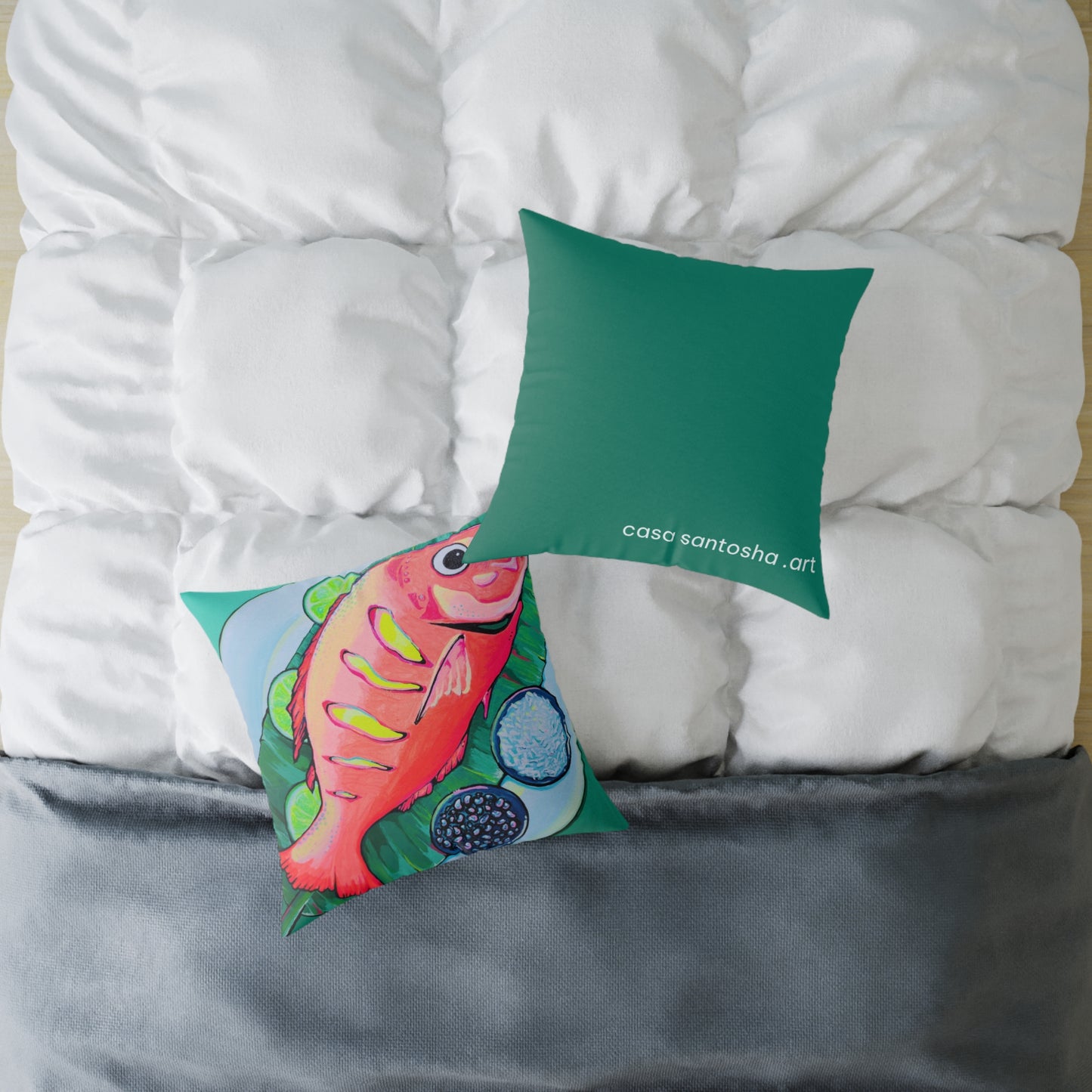Neon Fried Fish Art Canvas Decorative Pillow