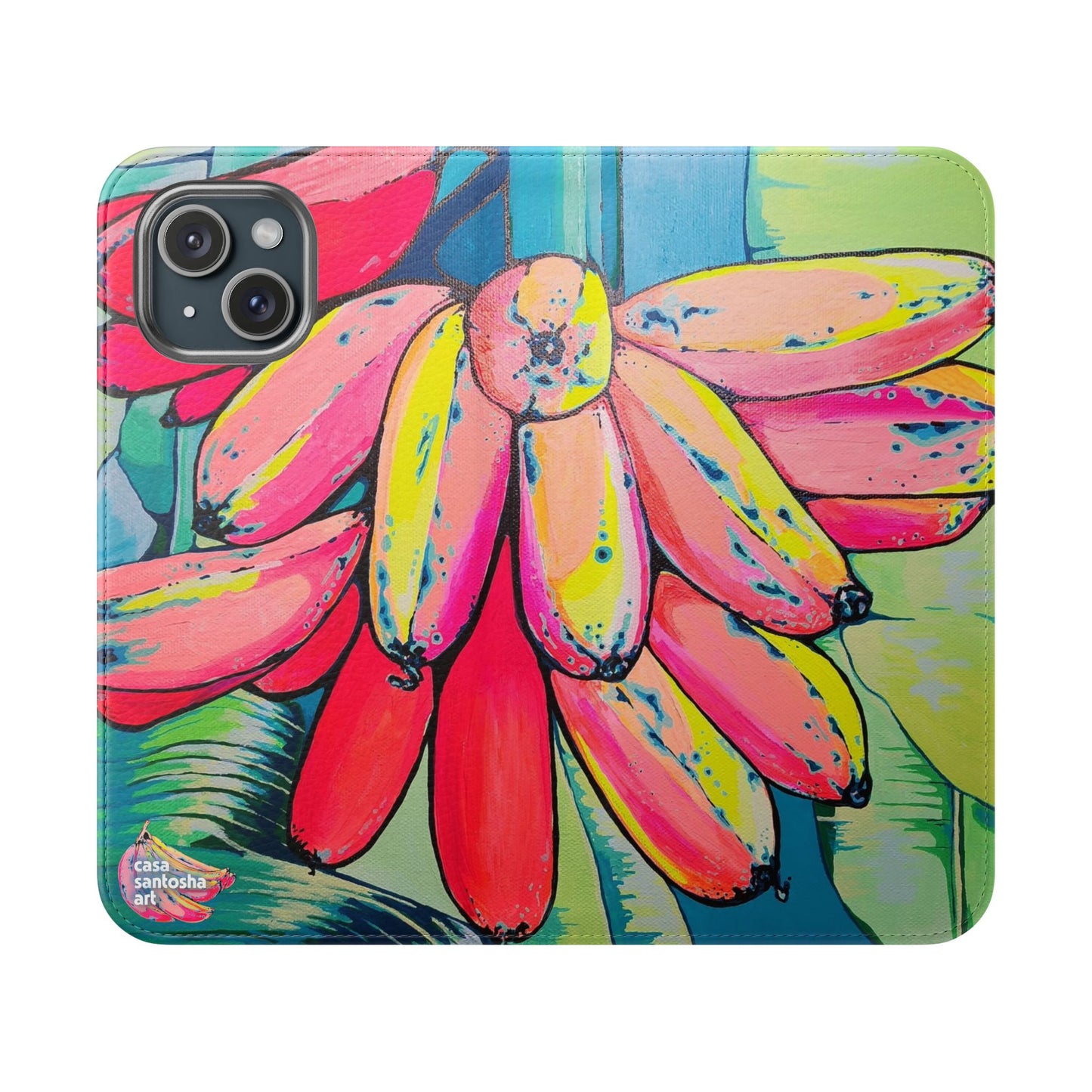 Neon Primitivo Bananas Flip Phone Case – Wallet Cover with Card Slots