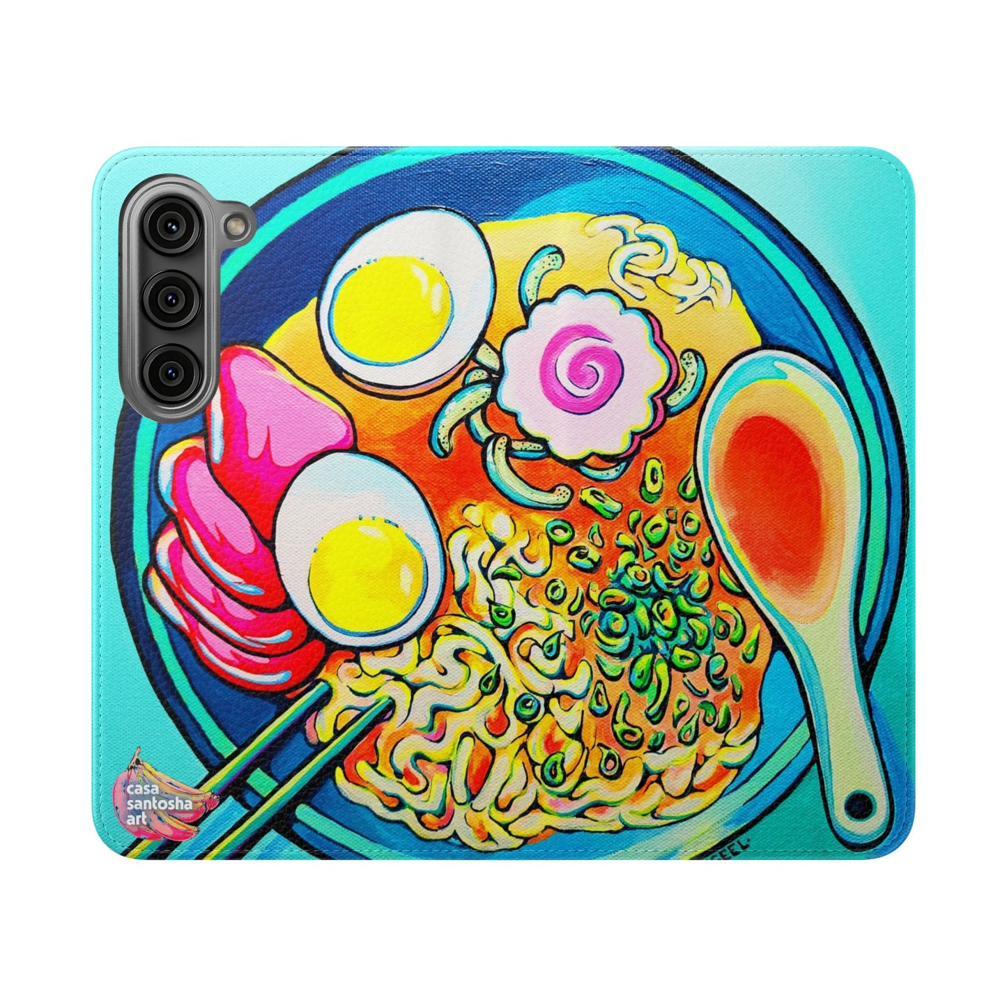 Neon Ramen Flip Phone Case – Wallet Cover with Card Slots