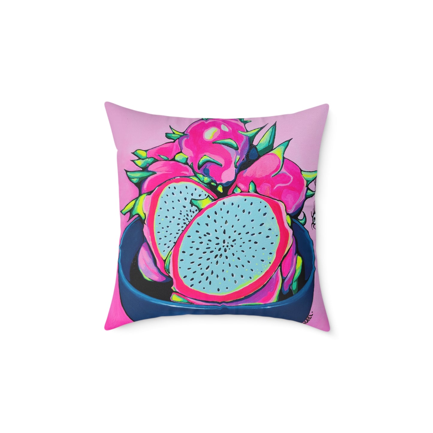 Neon Pink Dragon Fruit Art Canvas Decorative Pillow