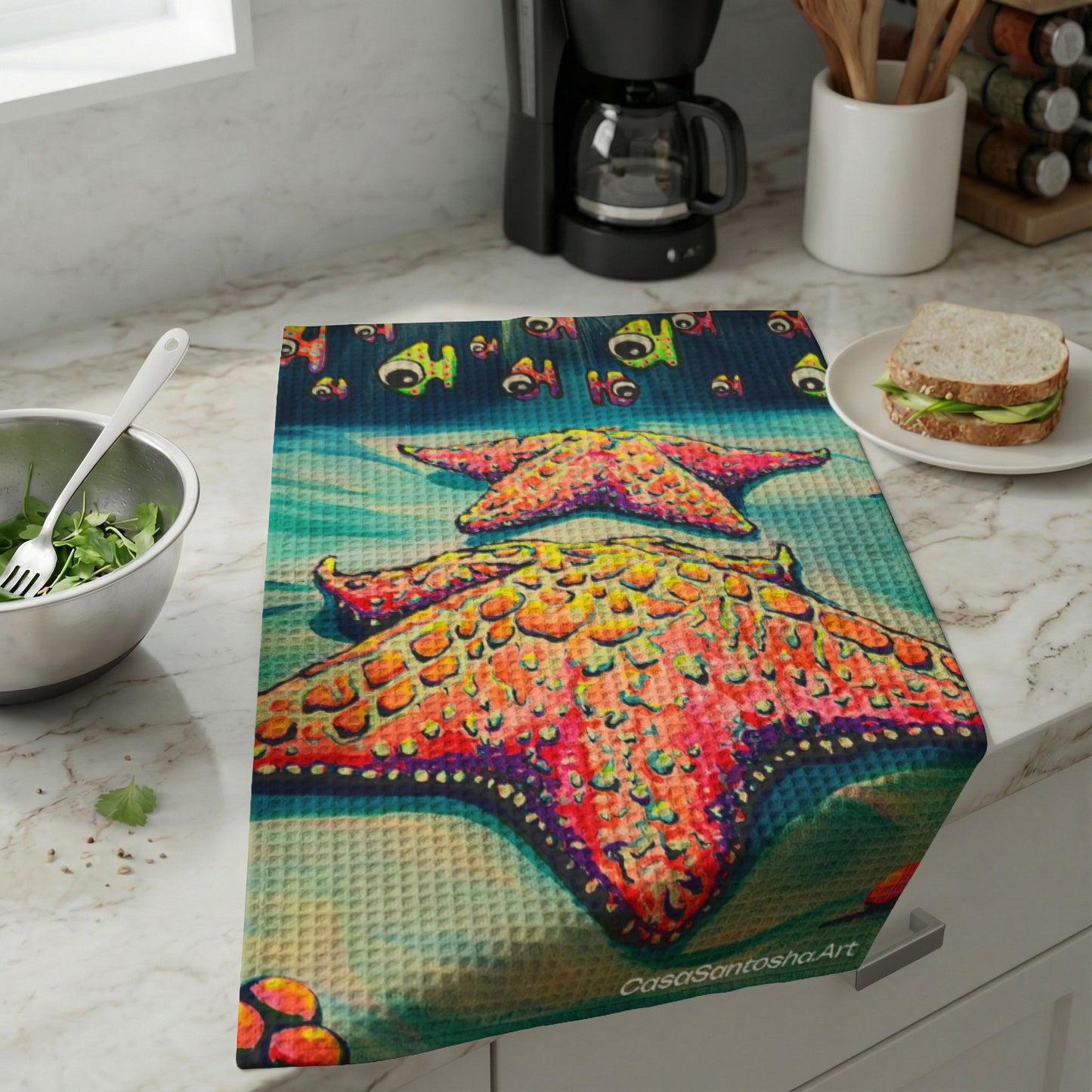 Cyclops Starfish Waffle Weave Kitchen Hand Towel