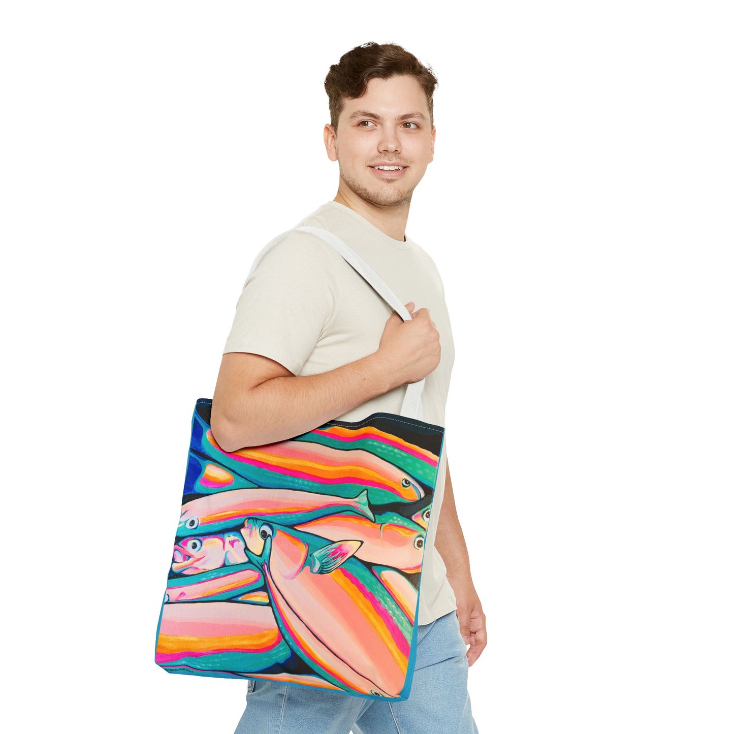 Premium Neon Fish Tote Bag, Original Artist Design, Reusable Shopping Tote, Eco-Friendly