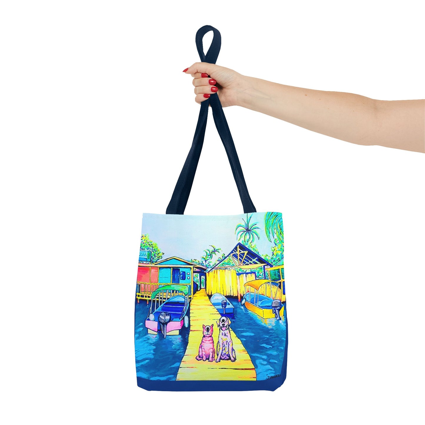 Premium Cyclops Cat and Dog in Bocas Tote Bag, Original Artist Design, Reusable Shopping Tote,  Eco-Friendly