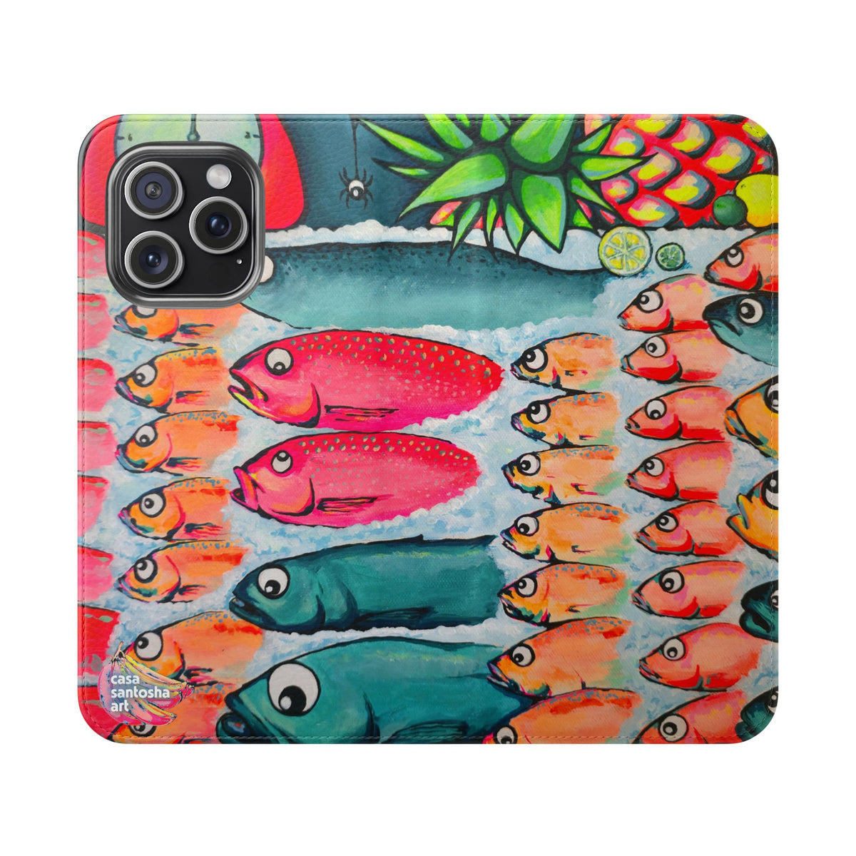 Neon Cabo Fish Market Flip Phone Case – Wallet Cover with Card Slots