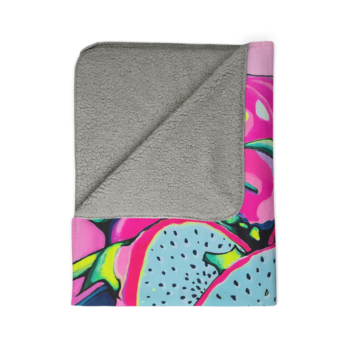Neon Pink Dragon Fruit Fleece Sherpa Blanket