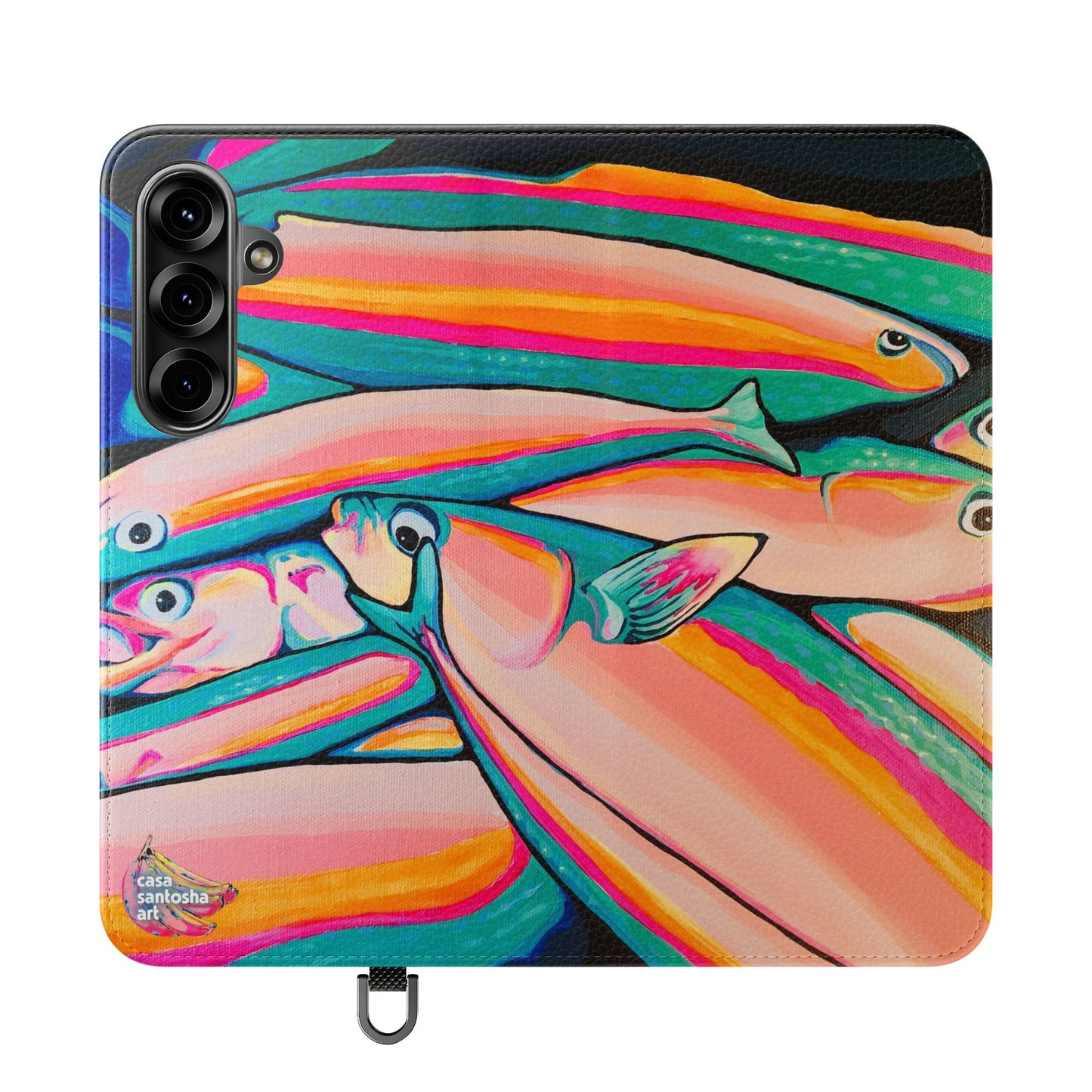 Neon Fish Flip Phone Case – Wallet Cover with Card Slots