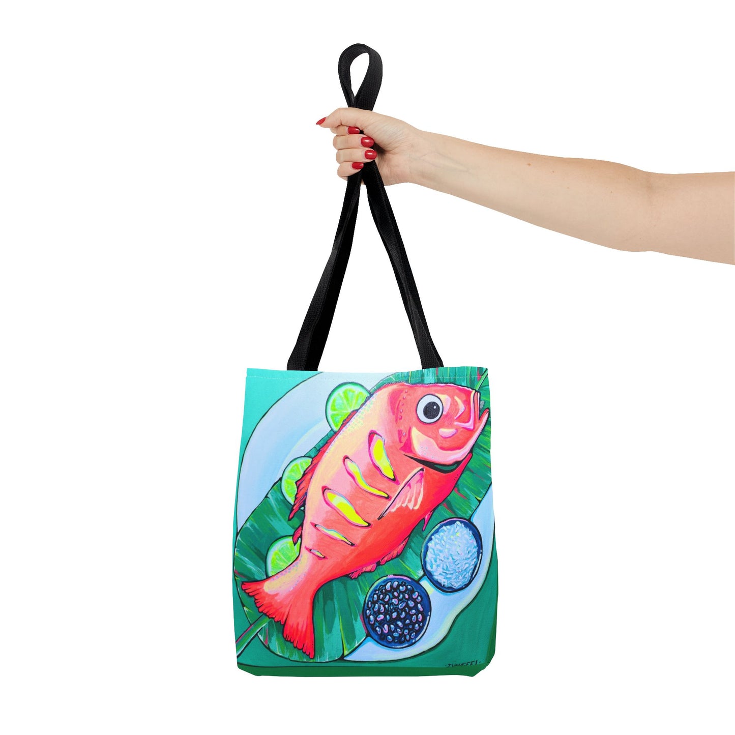 Premium Neon Fried Fish Tote Bag, Original Artist Design, Reusable Shopping Tote, Eco-Friendly