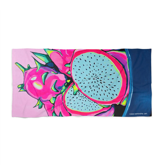 Neon Pink Dragon Fruit Beach Towel for Summer Fun and Vacation Essentials