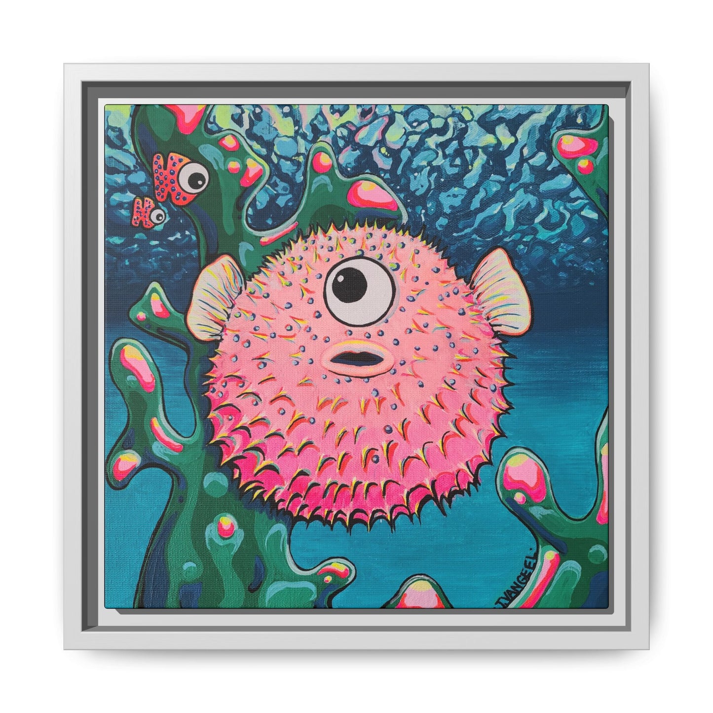 Framed Cyclops Pufferfish Canvas Print