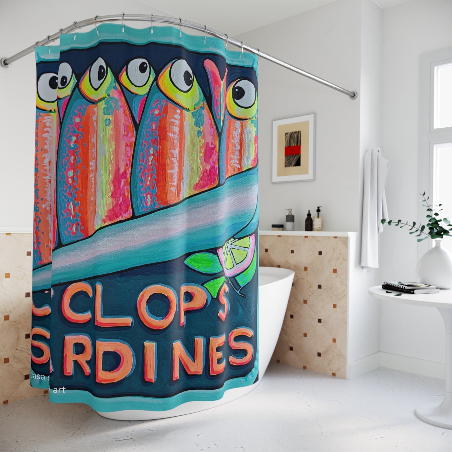 Neon Sardines Pop Art Shower Curtain