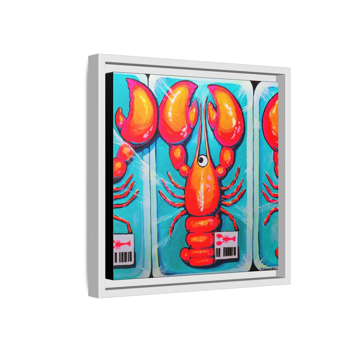 Framed Fresh Neon Lobster Canvas Print