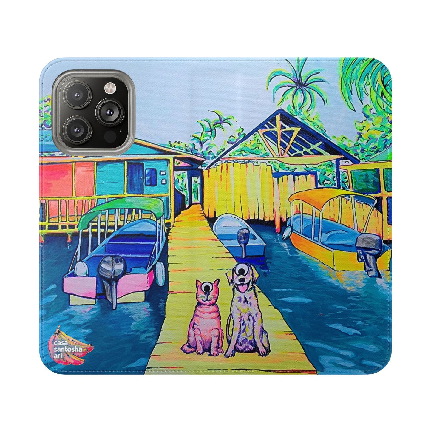 Cyclops Cat and Dog in Bocas Flip Phone Case – Wallet Cover with Card Slots