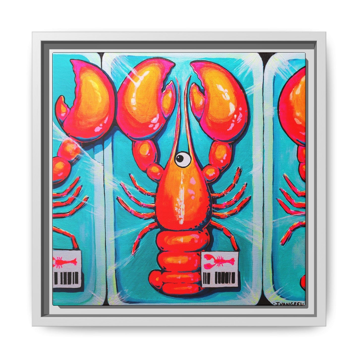 Framed Fresh Neon Lobster Canvas Print