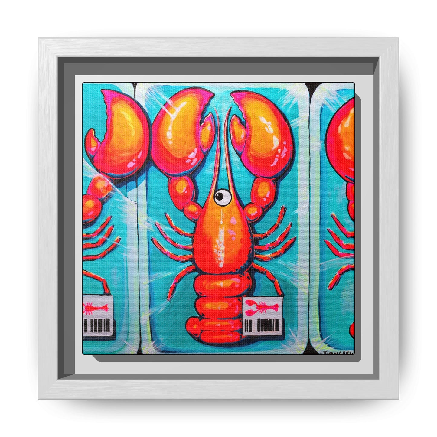 Framed Fresh Neon Lobster Canvas Print