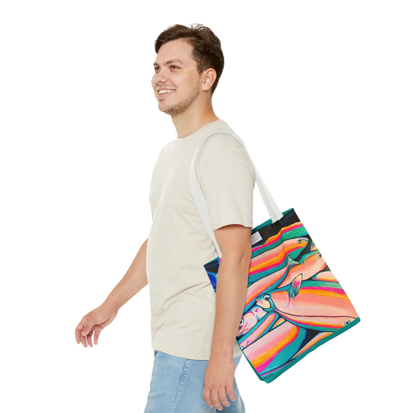 Premium Neon Fish Tote Bag, Original Artist Design, Reusable Shopping Tote, Eco-Friendly