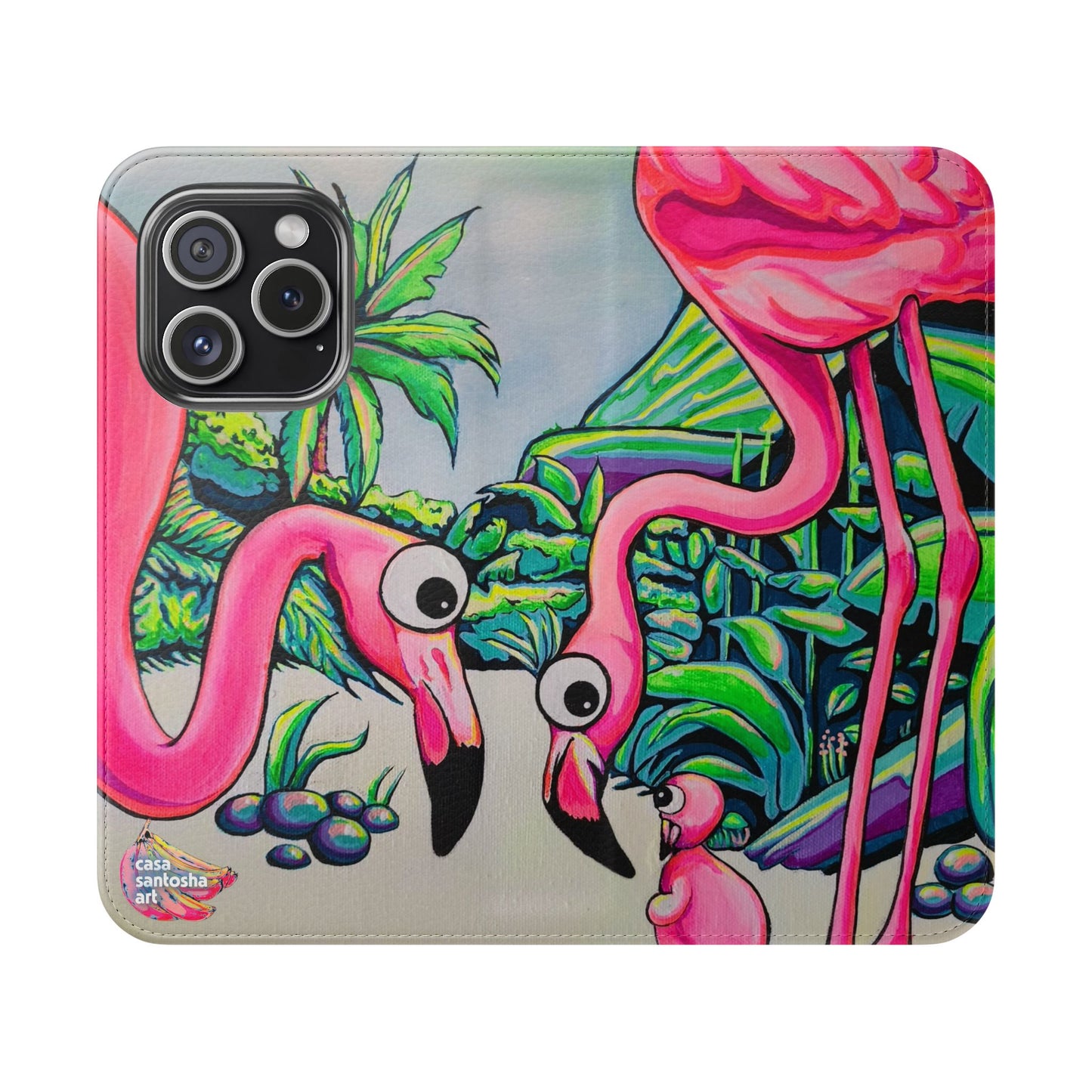 Cyclops Flamingo Family Flip Phone Case – Wallet Cover with Card Slots