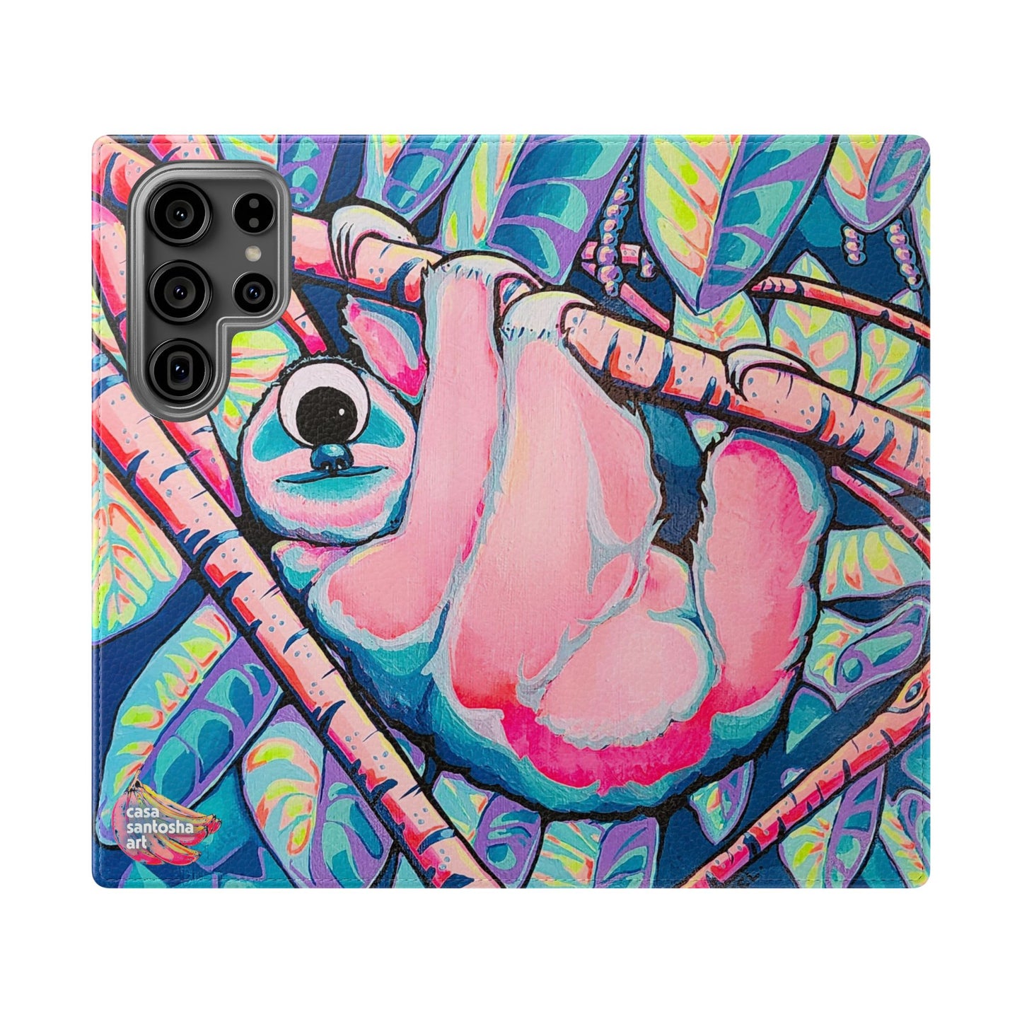 Cyclops Sloth Flip Phone Case – Wallet Cover with Card Slots