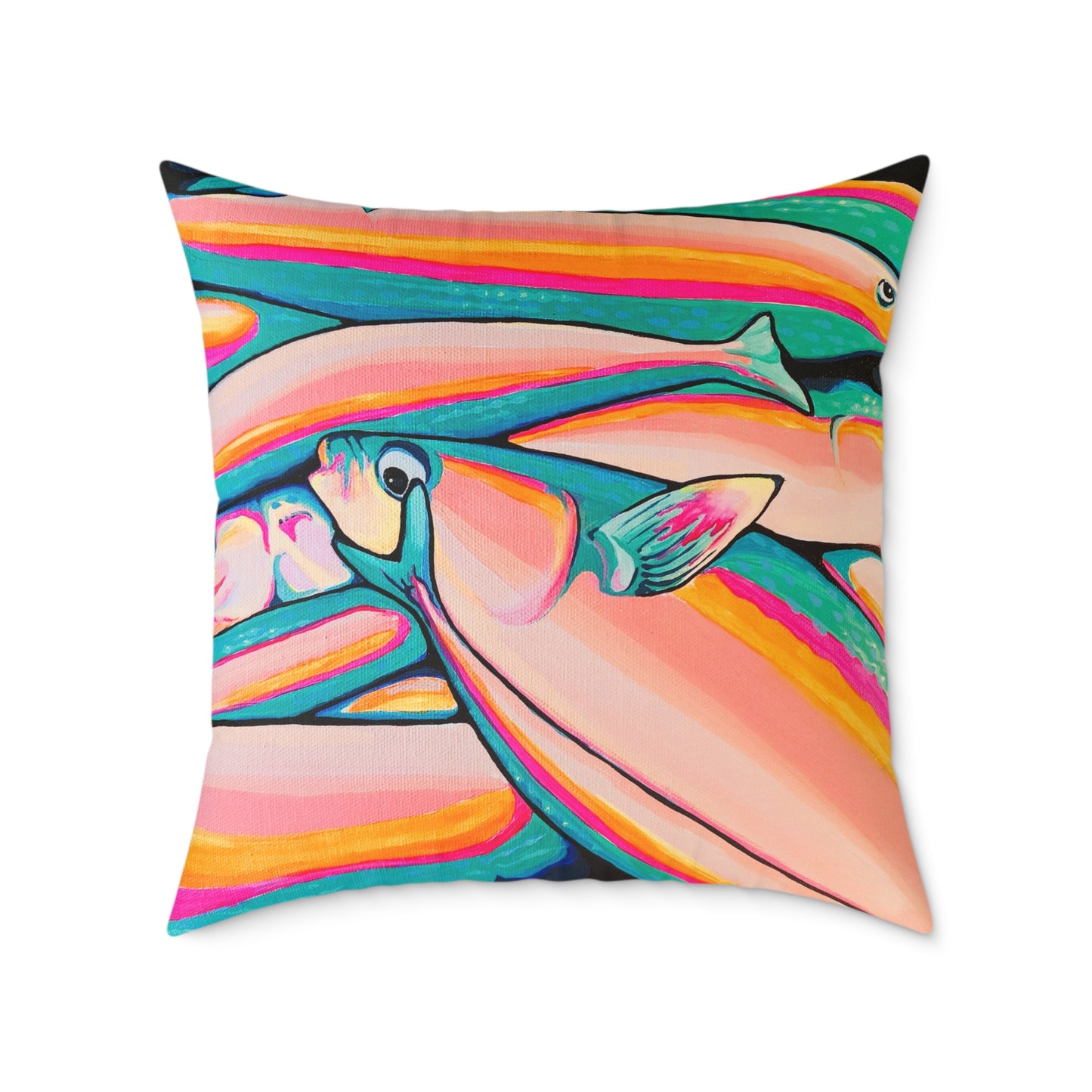 Neon Fish Art Canvas Decorative Pillow