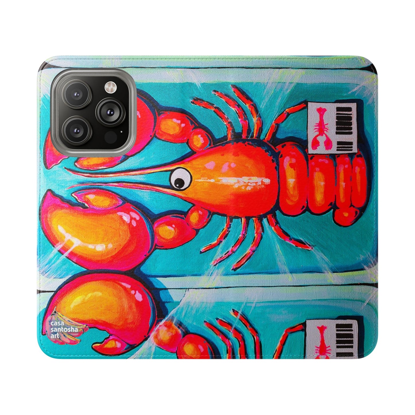 Neon Lobster Flip Phone Case – Wallet Cover with Card Slots
