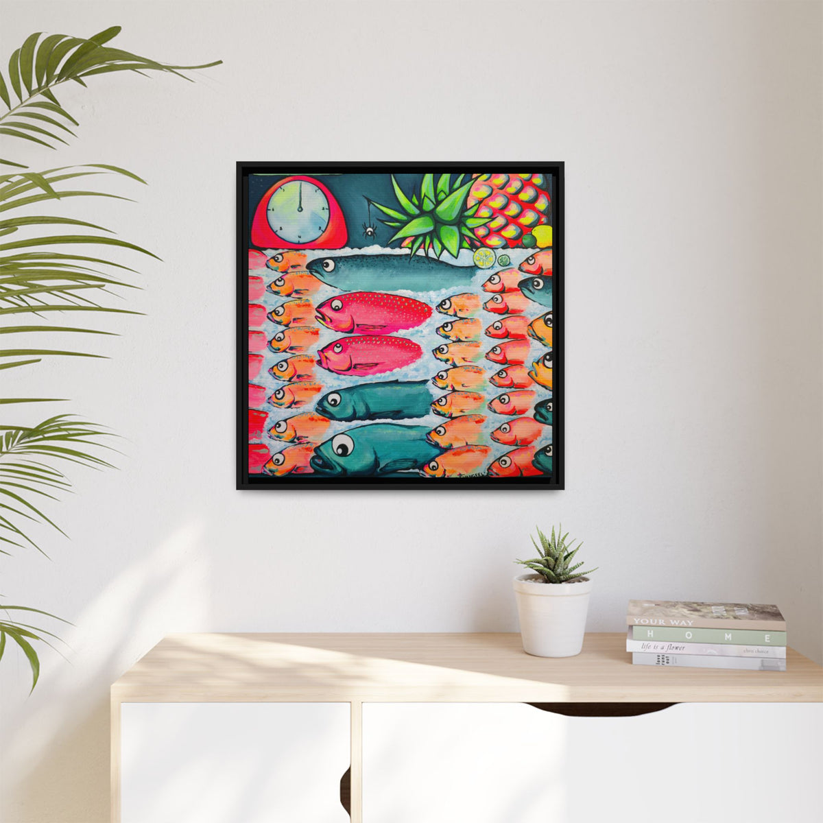 Framed Neon Cabo Fish Market Canvas Wall Art