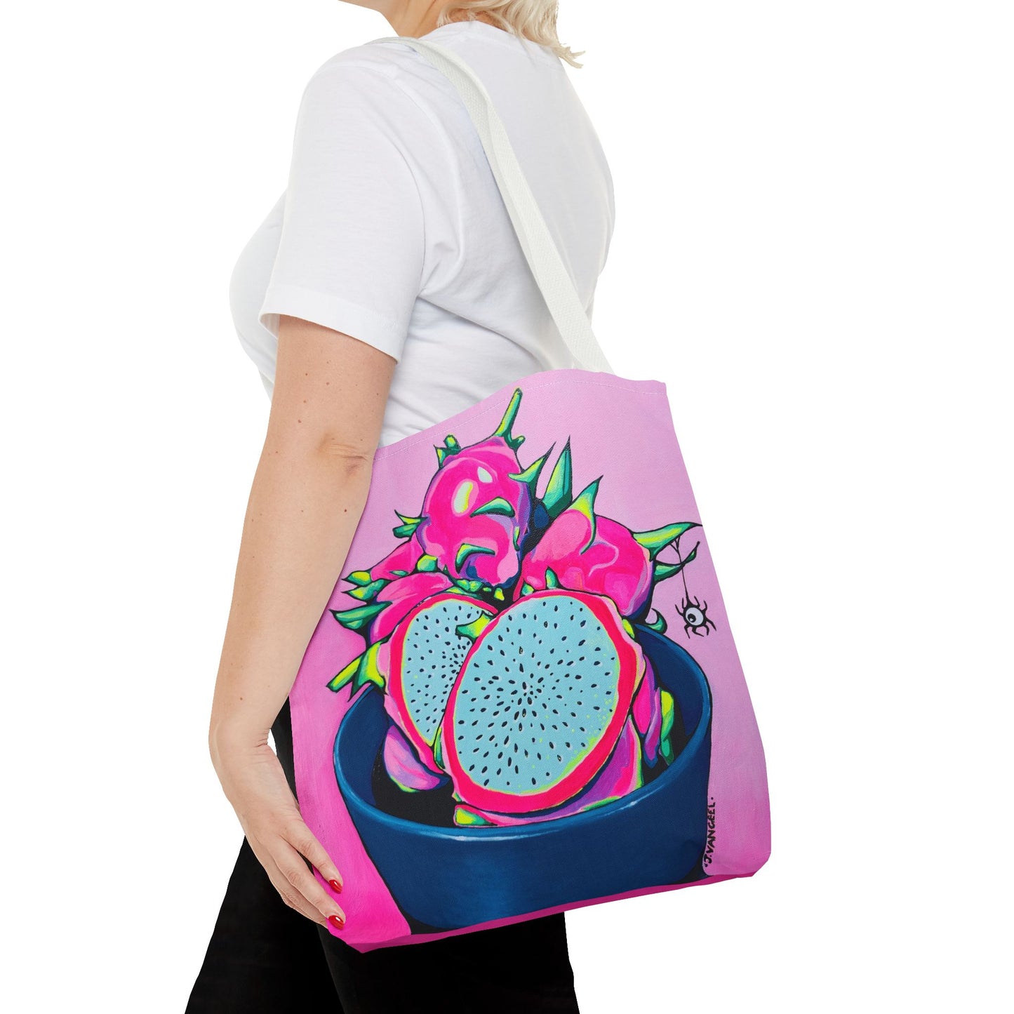 Premium Neon Pink Dragon Fruit Tote Bag, Original Artist Design, Reusable Shopping Tote, Eco-Friendly