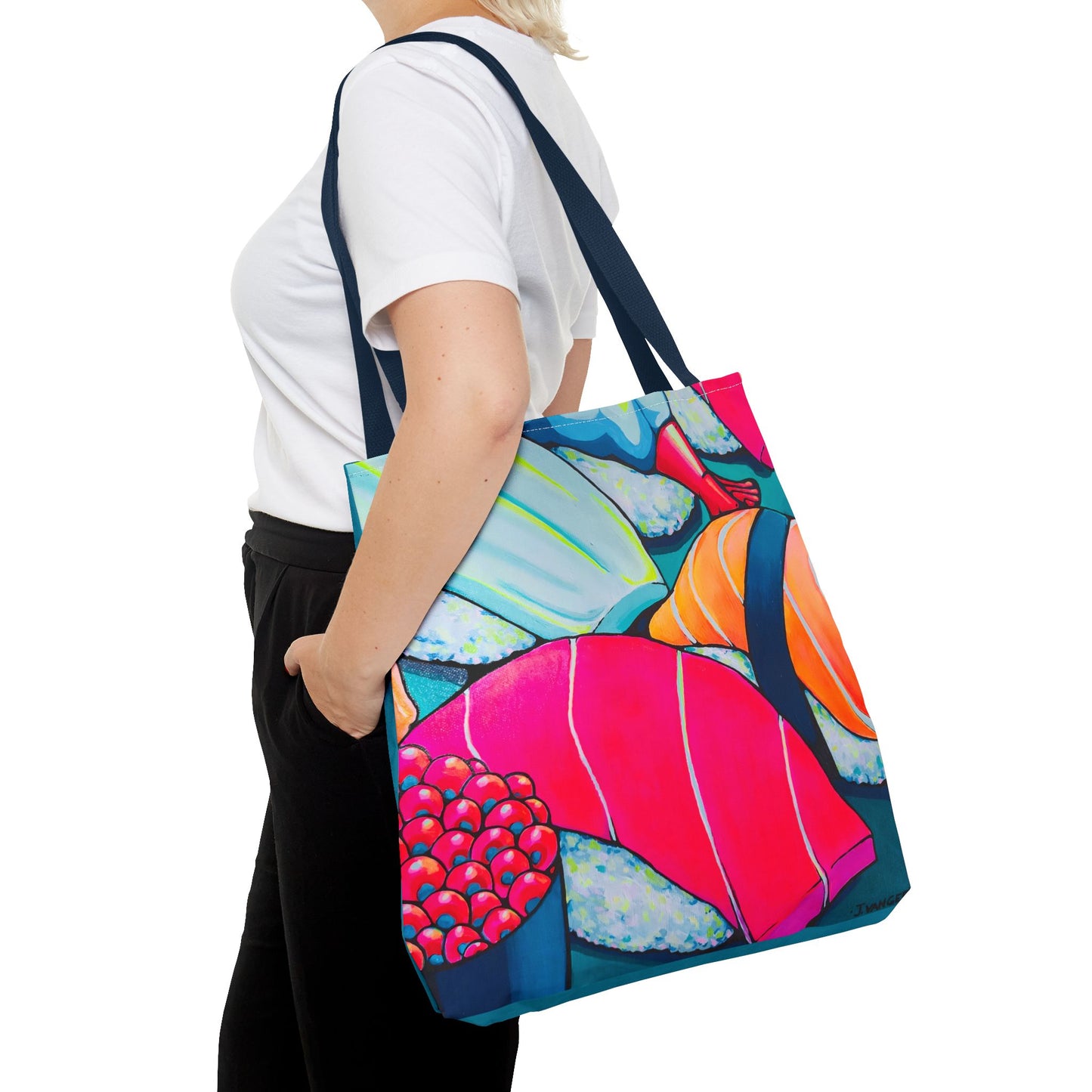 Sac fourre-tout Sushi Néon Premium, Design d'artiste original, Sac de courses réutilisable, Écologique