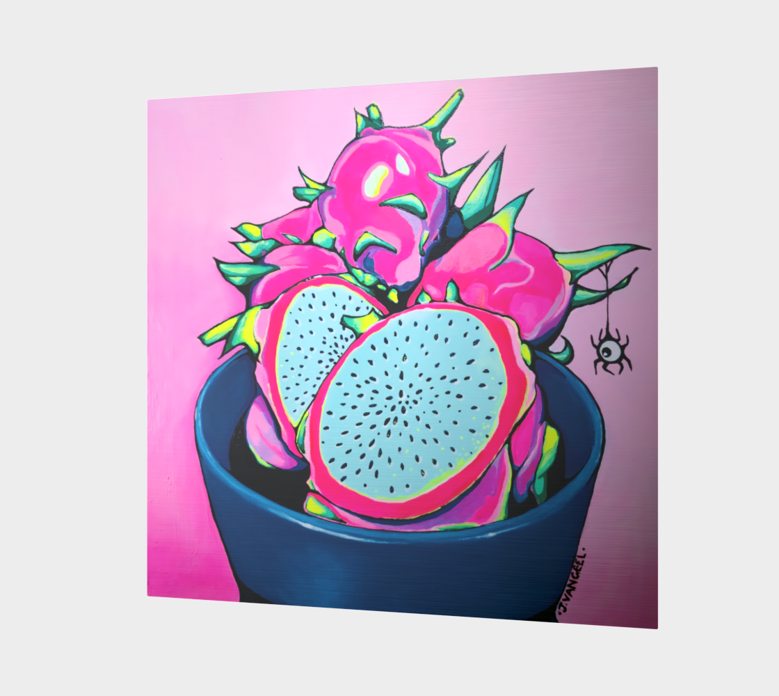 Neon Pink Dragon Fruit Aluminum Wall Art