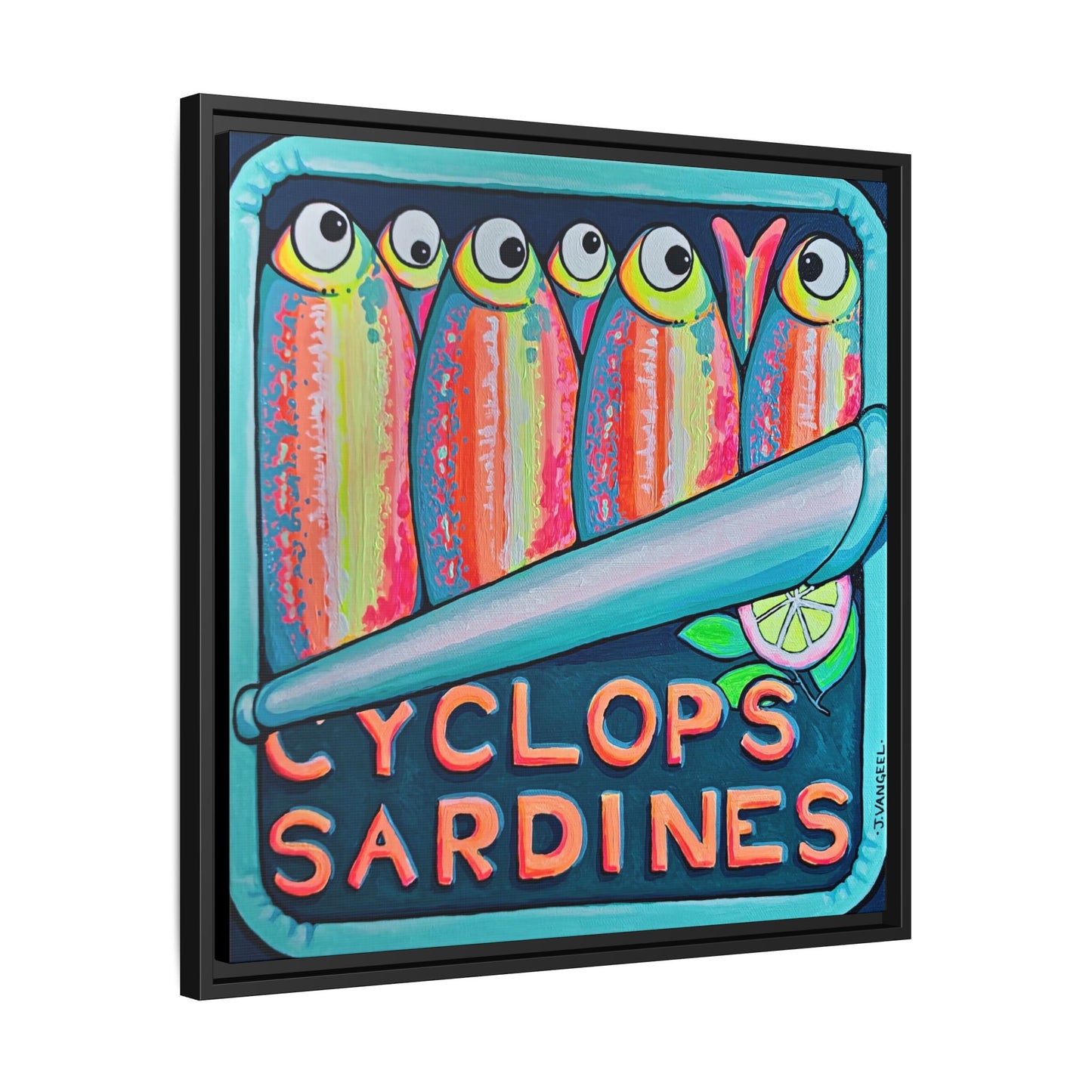 Framed Neon Sardines Canvas Print
