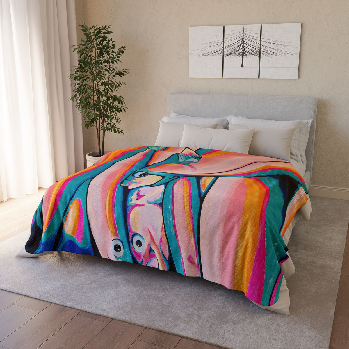 Neon Fish Fleece Sherpa Blanket