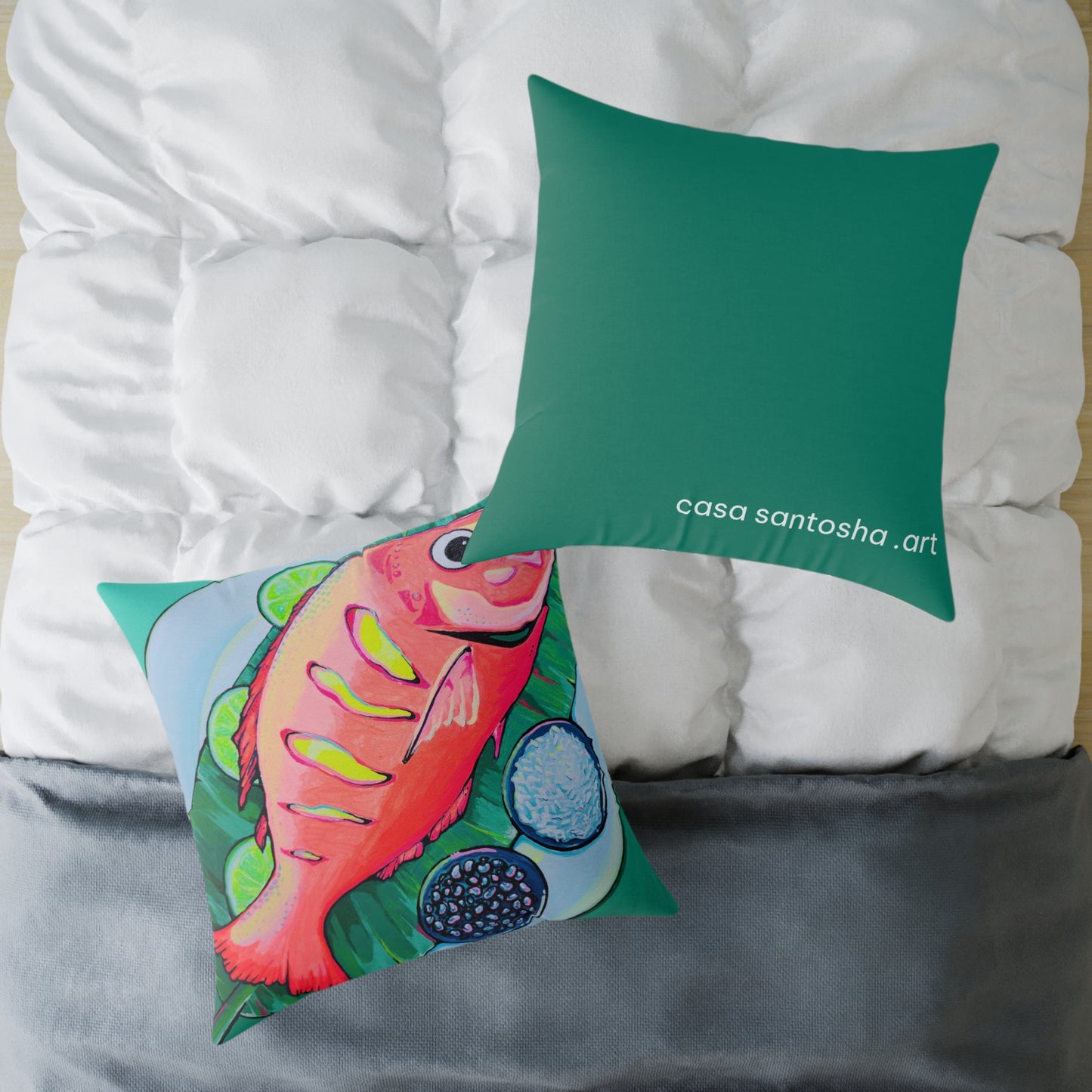 Neon Fried Fish Art Canvas Decorative Pillow