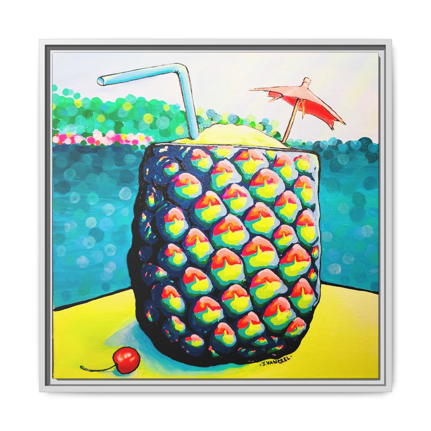 Framed Neon Piña Colada Canvas Print
