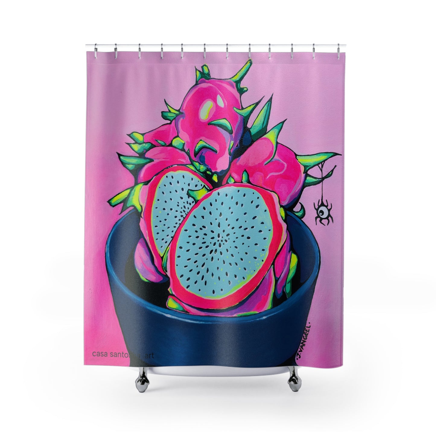 Neon Pink Dragon Fruit Pop Art Shower Curtain
