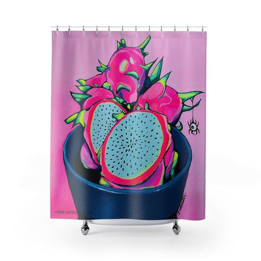 Neon Pink Dragon Fruit Pop Art Shower Curtain