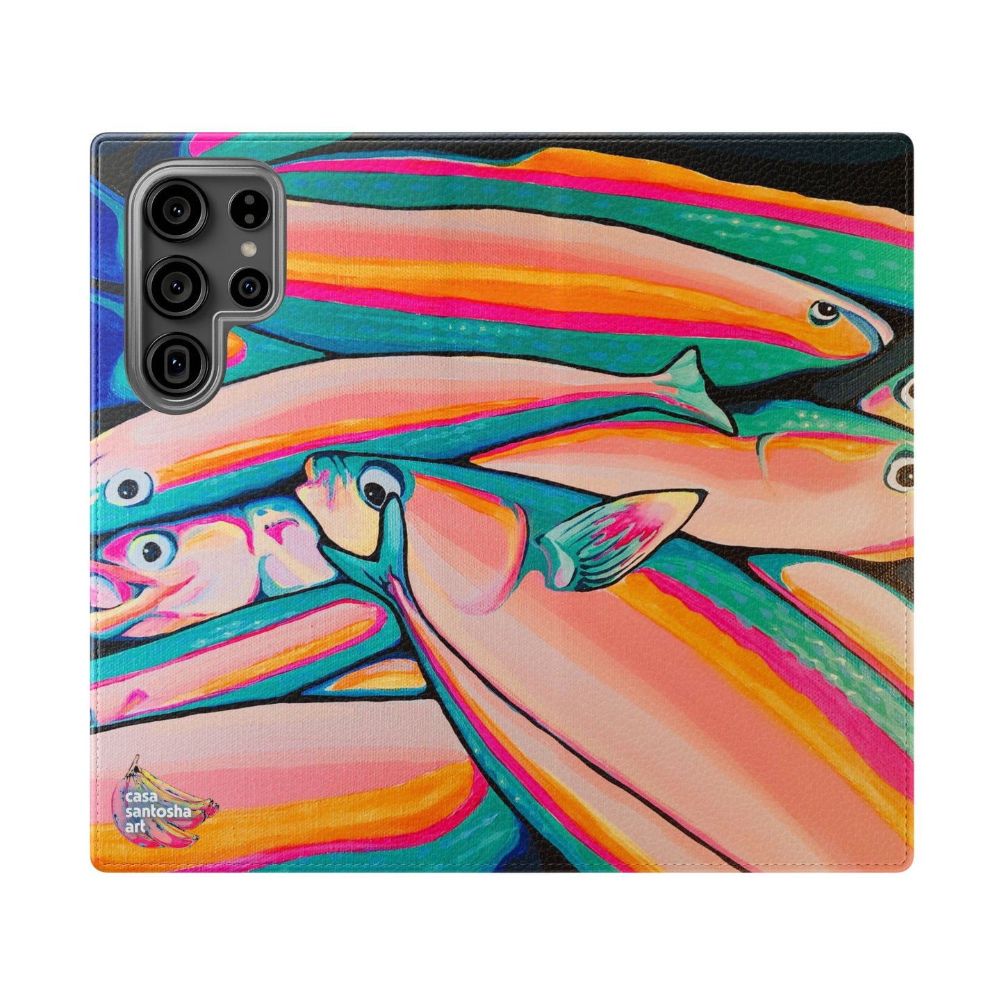 Neon Fish Flip Phone Case – Wallet Cover with Card Slots