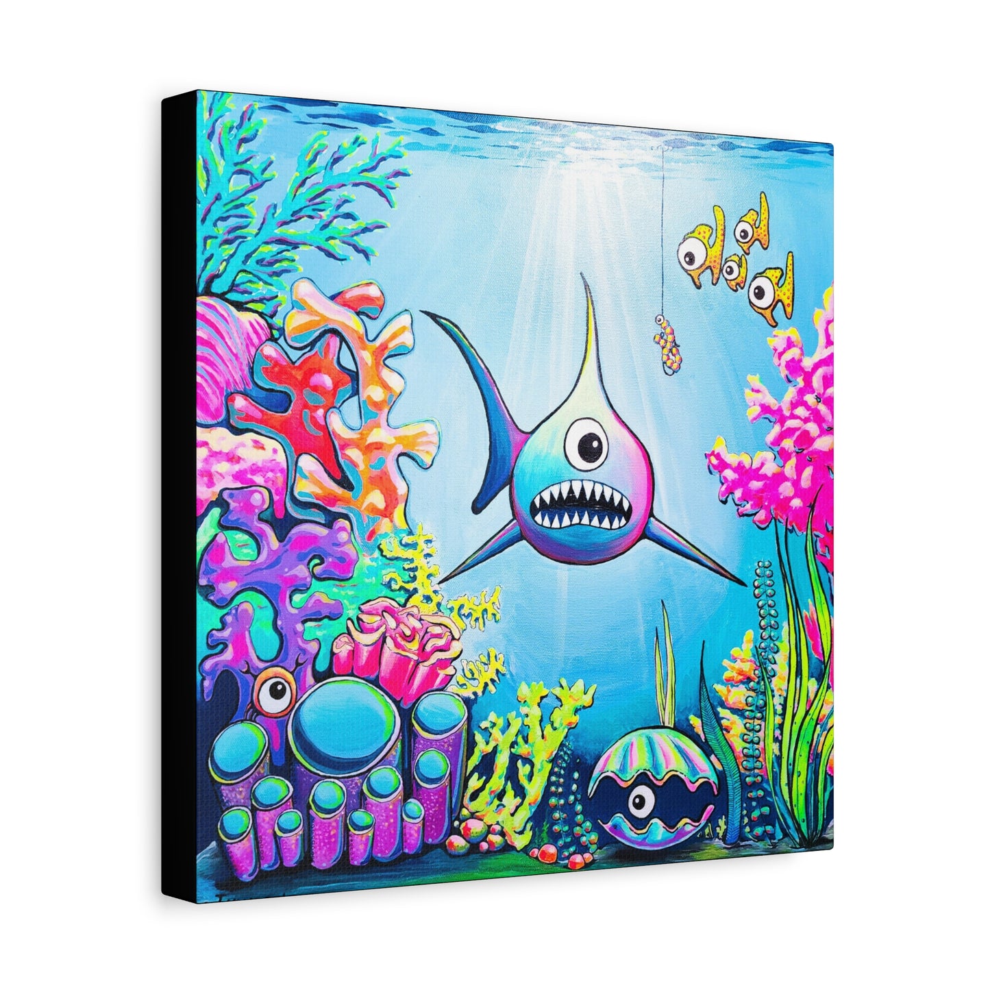 Cyclops Shark Original Canvas Art Print, Unique Home Decor, Wall Art