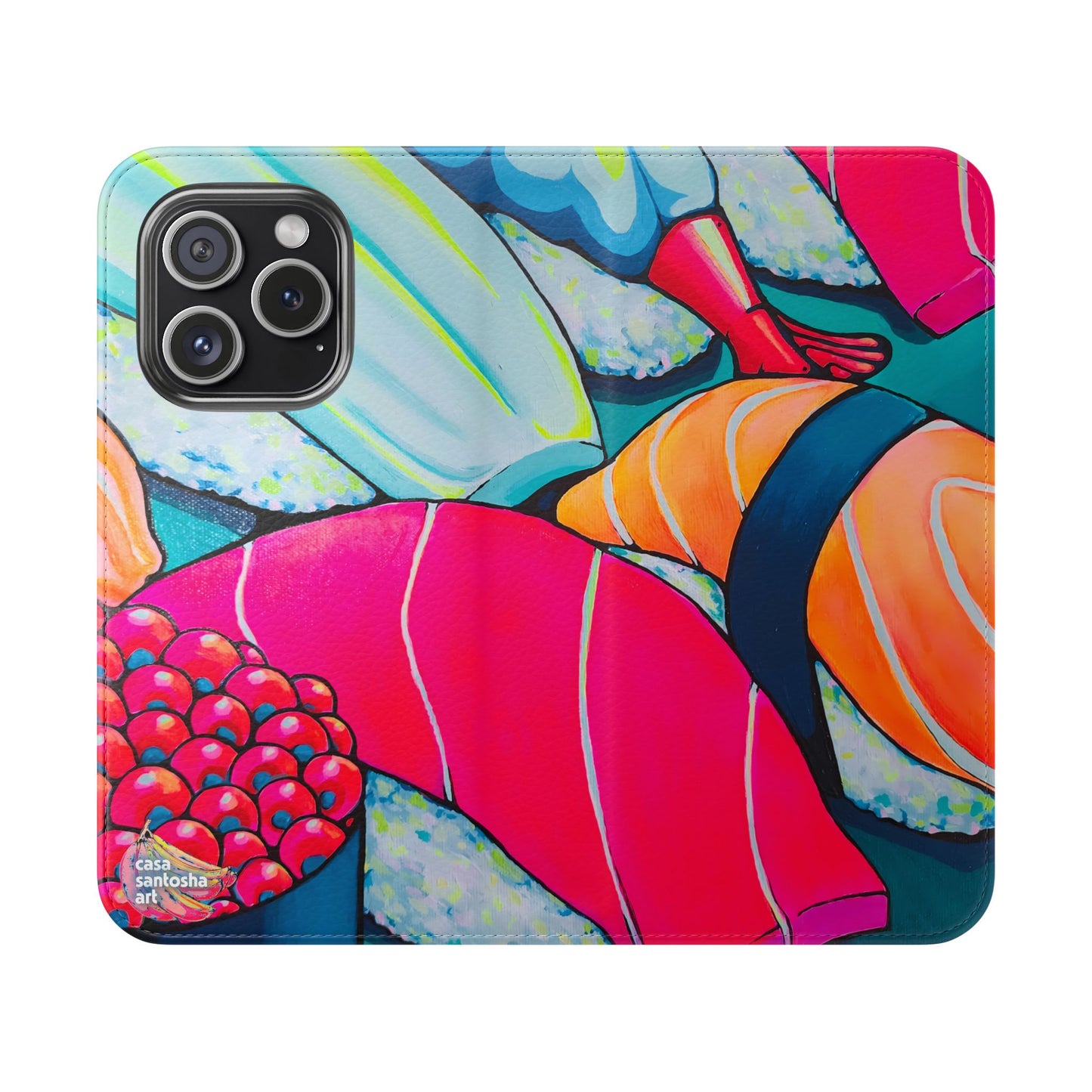Étui portefeuille pour téléphone à clapet Neon Sushi avec porte-cartes