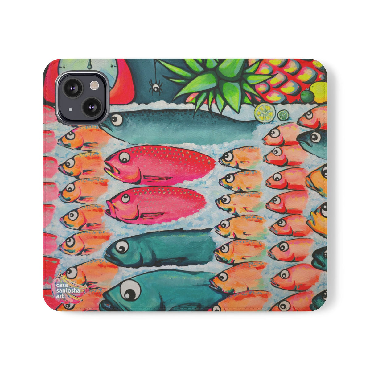 Neon Cabo Fish Market Flip Phone Case – Wallet Cover with Card Slots