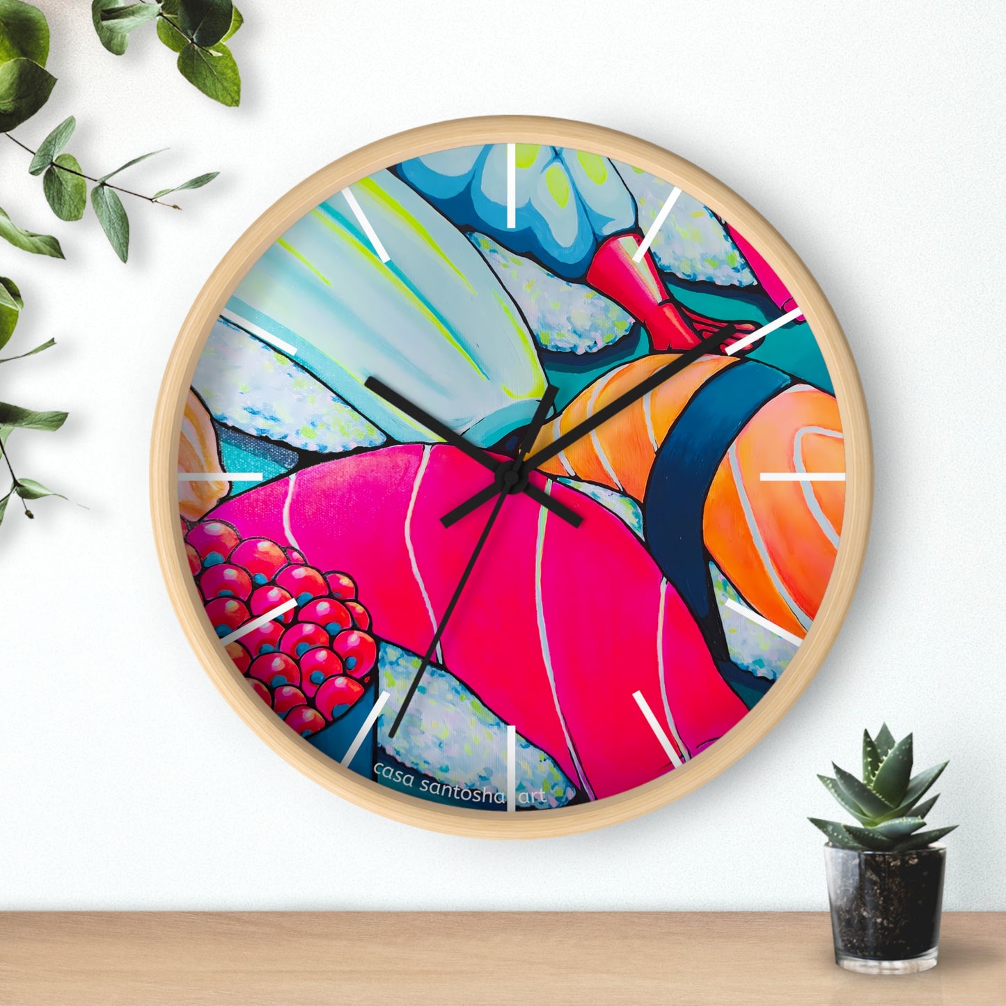 Horloge murale néon Sushi Pop Art