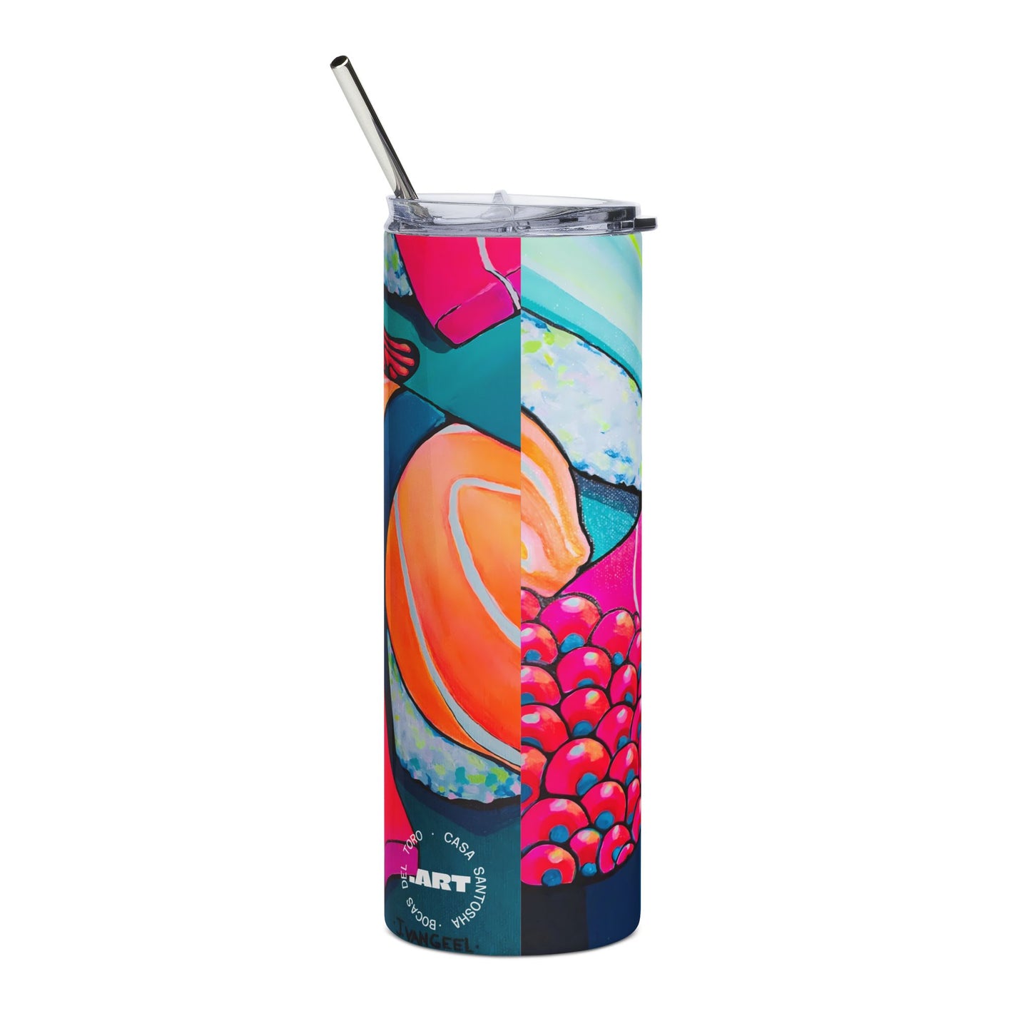 Gobelet en acier inoxydable Neon Sushi, 20 oz | Mug de voyage amusant, écologique