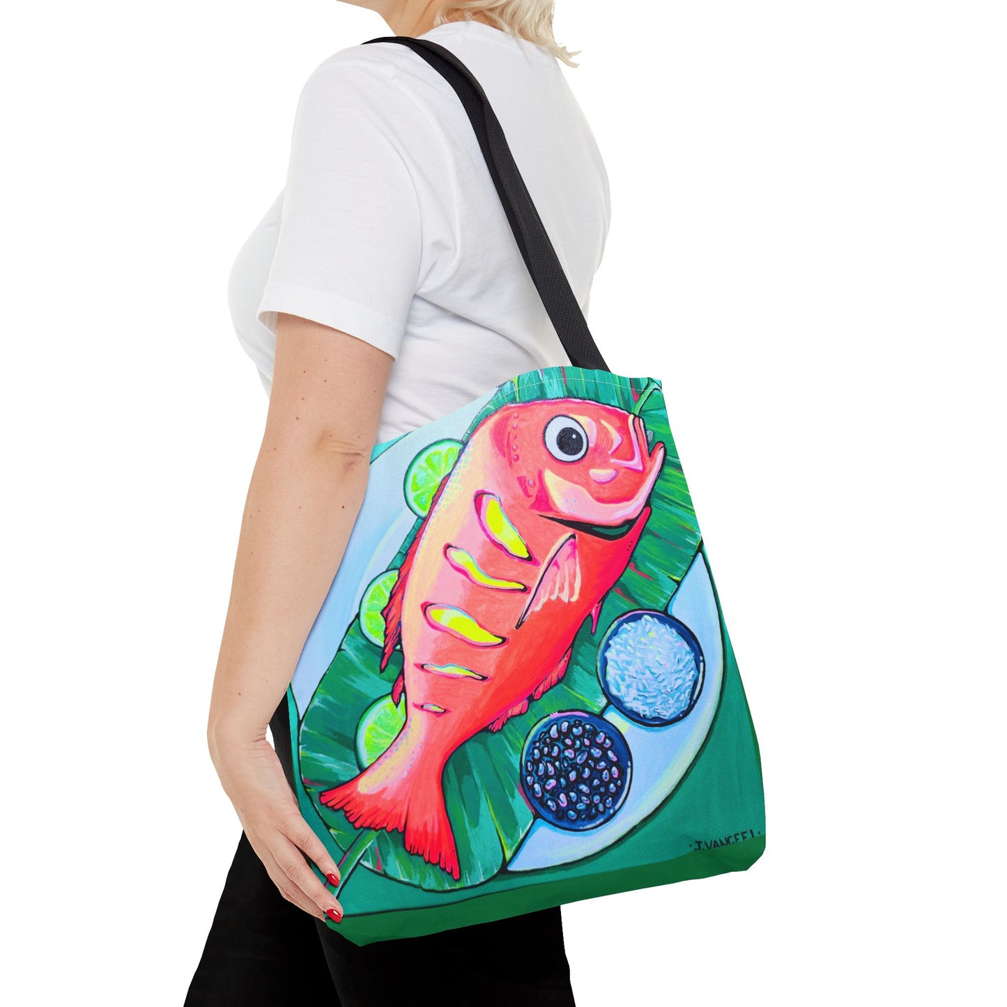 Premium Neon Fried Fish Tote Bag, Original Artist Design, Reusable Shopping Tote, Eco-Friendly