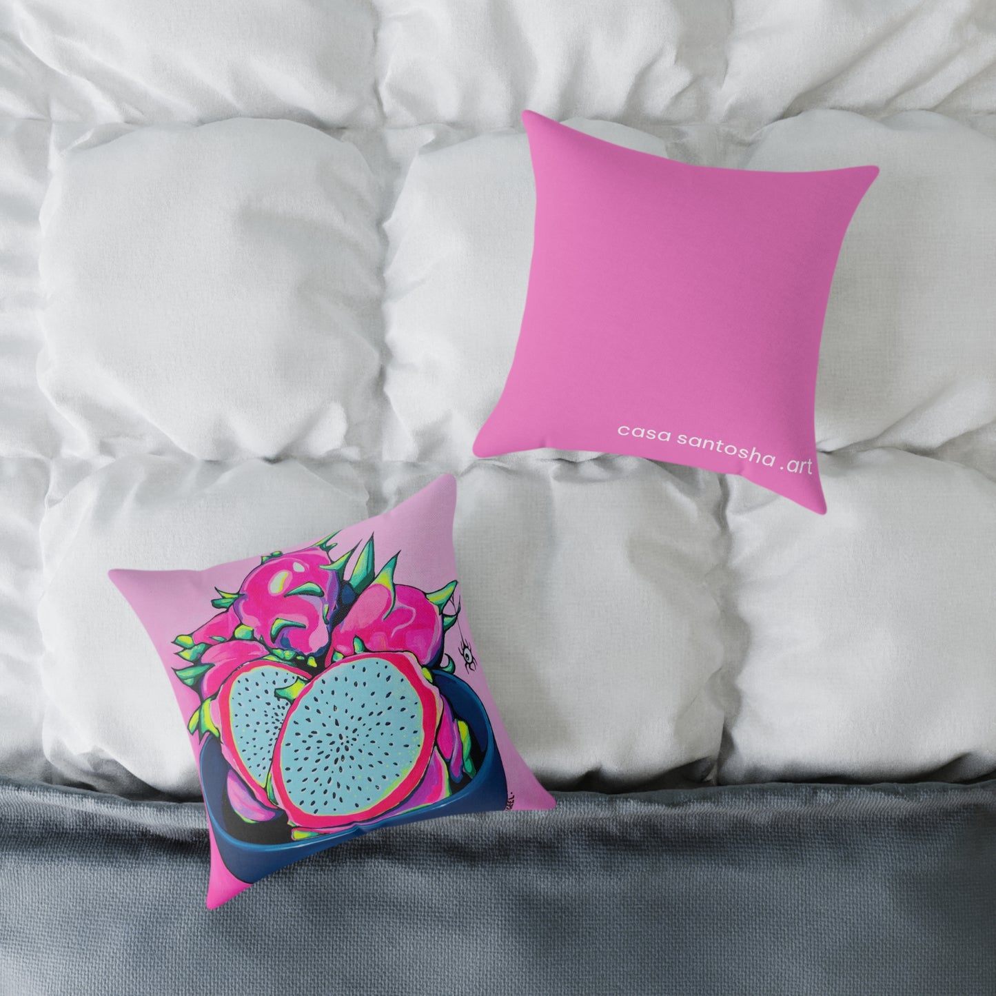 Neon Pink Dragon Fruit Art Canvas Decorative Pillow