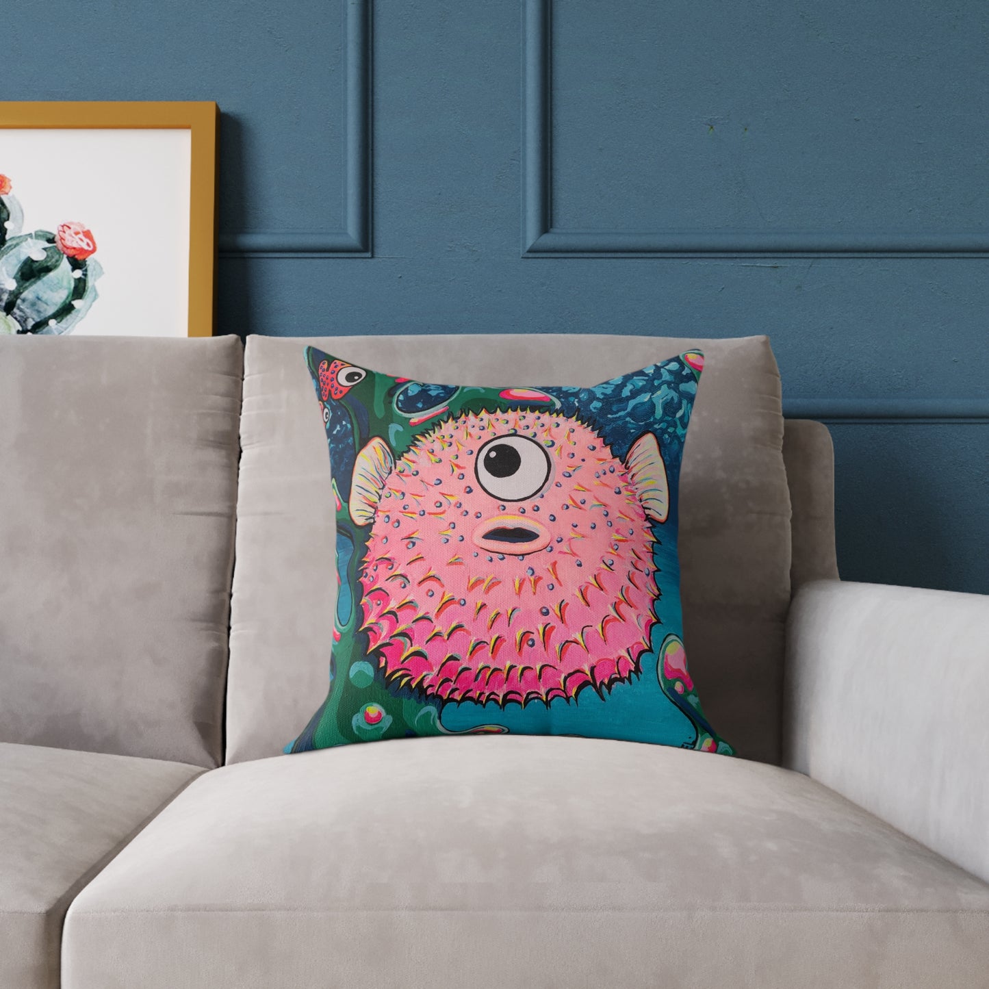 Cyclops Pufferfish Art Canvas Decorative Pillow